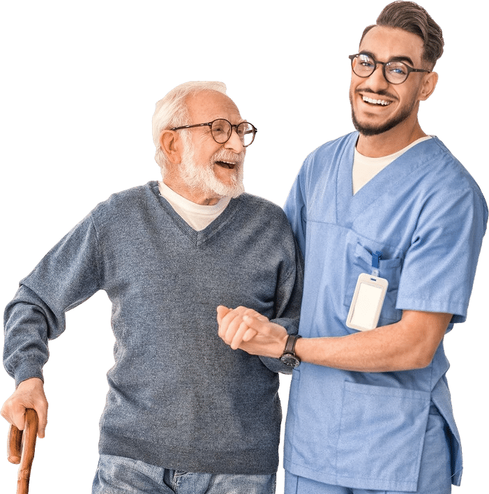 Caregiver assist elderly man